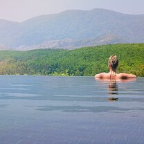 English teacher at the pool in Chiang Rai, Thailand 