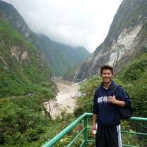 A student admires the view in China.