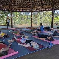 A yoga class with 360° degrees jungle views