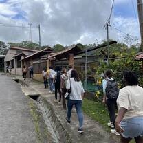 Students walking in town