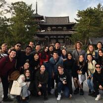 Group in front of Japanese temple