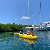 volunteers have a fun pact day kayaking through the mangroves after discussing their importance