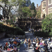 Students hanging out on campus at the university