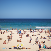 People sunbathing on Bondi beach