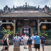 interns walking into a traditional building 