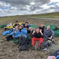 Relaxing after a collecting a big amount of gargabe