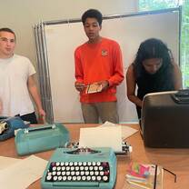 Baby blue typewriters from 1975! You don't have to write on one but we recommend
