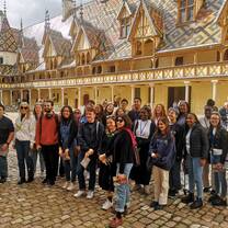 Large group of APA students Visiting the Burgundy Wine region during Paris leg of program, 