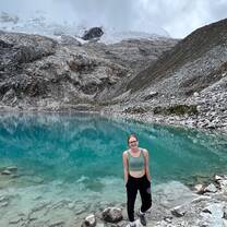 Volunteer poses for a picture after a breathtaking hike near Huaraz on a weekend trip.