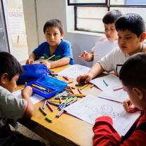A candid shot of some of our community members during our English workshops.