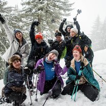 Group snowshoeing in Cascades in Washington
