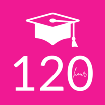 Pink background 120 Hours graduate cap icon