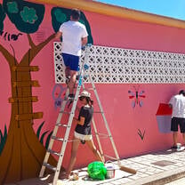 Decorating the side of a kindergarten!