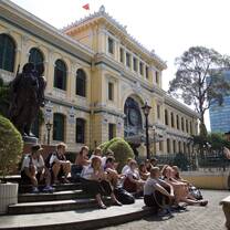 Class time on the steps of famous landmarks