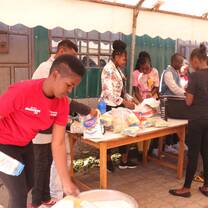 Cooking for children at a nearby children's home.