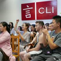 students and friends at a school in china