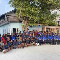 Local school children at end of beach clean up