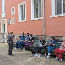People sitting in benches 