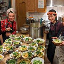 June and Cara making a delicious group dinner of pho!