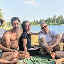 Karma yogis enjoy a picnic by nearby Norbury lake