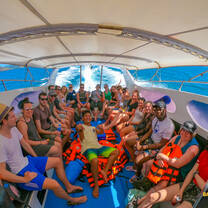 Backpacking Thailand: group on a boat