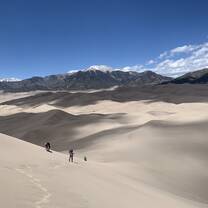 Students in sand dunes