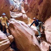 Students scaling the rocks 