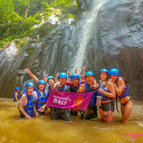Backpacking Bali group waterfall