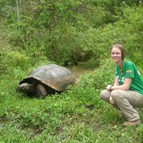 giant turtle and volunter
