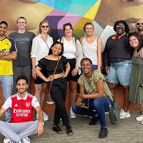Teachers pose for a photo