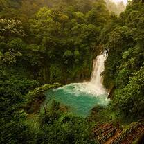 Visit stunning waterfalls surrounded by lush green forest.