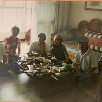 Group photo having lunch