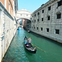 A picture of a gondola in a canal in Venice 