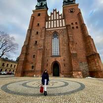 Woman outside big church