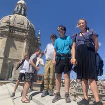 Students on the roof of the Santiago de Compostela Cathedral