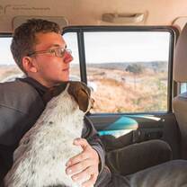 Dog in a vehicle with volunteer