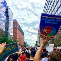 Protestors marching in the street