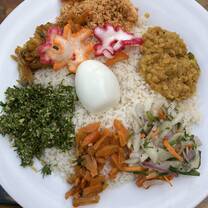 Typical meal - rice and curry with egg