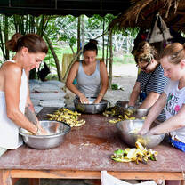 Volunteers helping out at feeding time