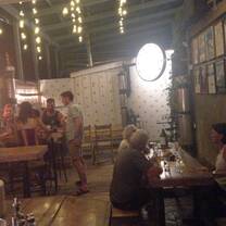 bar tables and people talking 