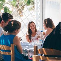 Students in conversation after a meal