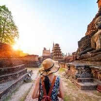 lady walking in Angkor Wat