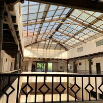 Interior view of glass roof of building