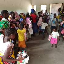 group of young kids and leaders during a church project