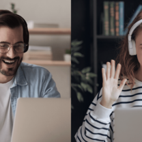 man and woman in 1 on 1 online language session