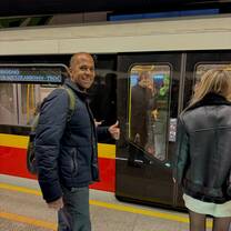 Arnold on the metro in Warsaw