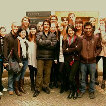 students with Tom Cruise at Prague Film School
