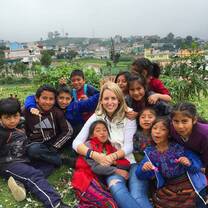 blonde woman with children
