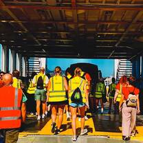 students boarding boat for biology course