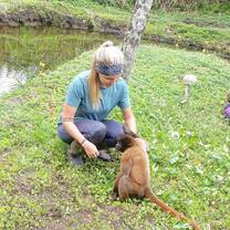 Gap year participant caring for a monkey